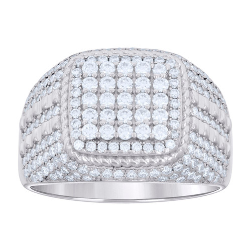 Sterling Silver Moissanite Braided & Faceted Square Pinky Ring 2 CT | Sz 7 - 11