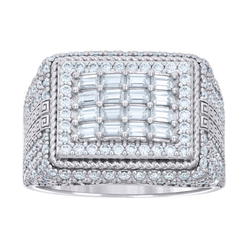 925 Sterling Silver Moissanite Greek Key Square Pinky Ring 2.48 CT | Size 8 + 10