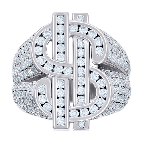 925 Sterling Silver Moissanite Cash Dollar Sign Pinky Ring 3.37 CT | Size 8 - 10