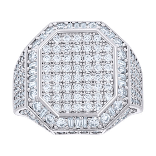 Sterling Silver Baguette Moissanite 3D Octagon Pinky Ring 3.31 CT | Size 8 to 10