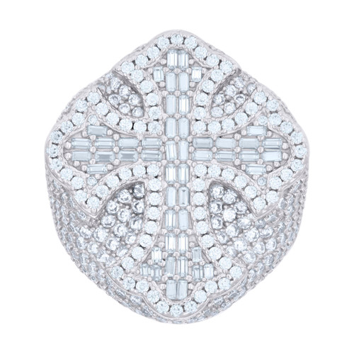 925 Sterling Silver Moissanite Budded Cross Pinky Ring 6.26 CT | Size 10 to 13