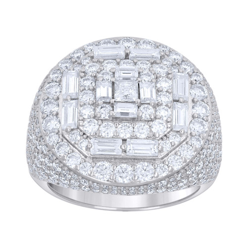 Sterling Silver Baguette Moissanite Octagon Round Pinky Ring 7 CT | Size 9 to 11