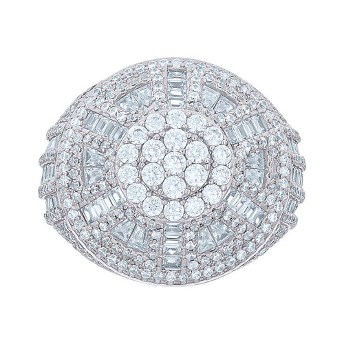 Sterling Silver Moissanite Geometric Wheel Round Pinky Ring 7 CT | Size 10 to 12