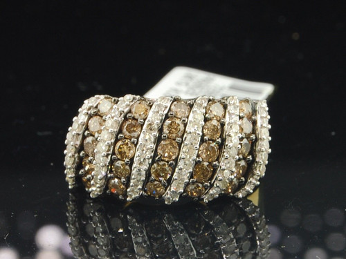 Brown Diamond Cocktail Ring 10K Yellow Gold Ladies Round Fashion Band 1.50 Tcw.