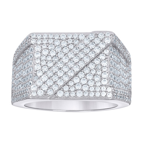 Sterling Silver Moissanite Slashed Square Head Pinky Ring 2.65 CT | Size 9 to 11