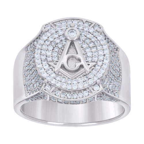 925 Sterling Silver Moissanite Cathedral Masonic Pinky Ring 2 CT | Size 7 to 11