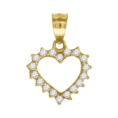 10K Yellow Gold CZ Heart Pendant 0.90" Cut Out Charm