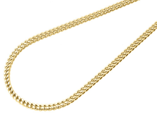 Mens Ladies 1/10th 10K Yellow Gold 3 MM Franco Box Chain Necklace 20" to 30"
