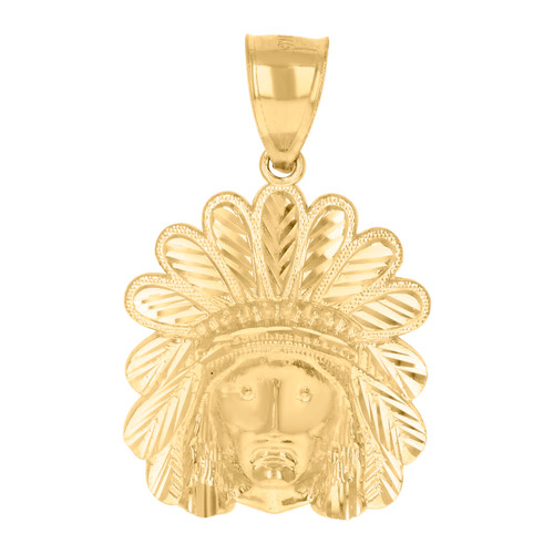 Genuine 10K Yellow Gold Diamond Cut Nativity Charm Native Indian Chief Pendant