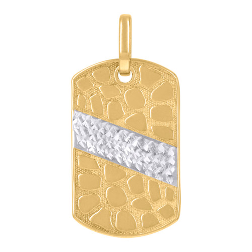 Genuine 10K Two Tone Gold D/C & Textured Charm Nugget Medallion Dog Tag Pendant