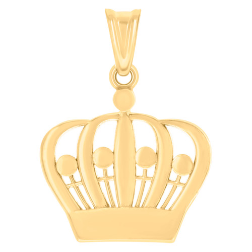 Genuine 10K Yellow Gold Unisex High Polished 0.95" Charm Royalty Crown Pendant