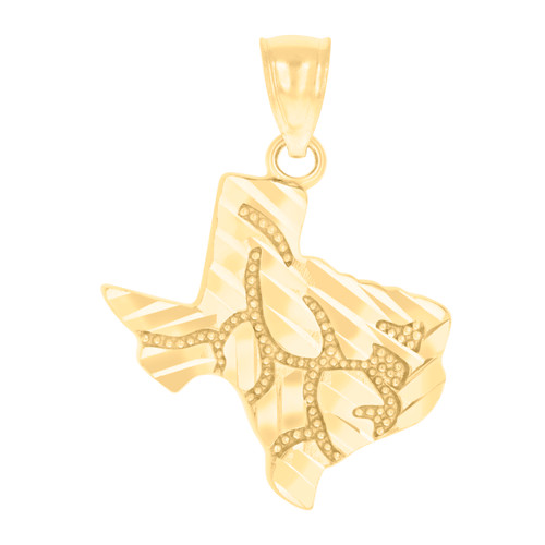 Real 10K Yellow Gold Men's Diamond Cut 1.05" Charm USA State Texas Map Pendant