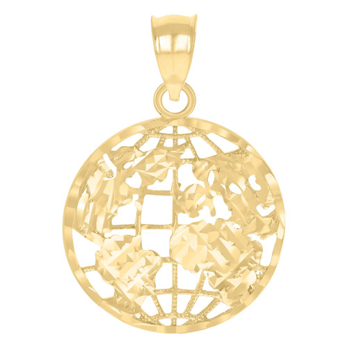 Genuine 10K Yellow Gold Unisex Diamond Cut 1.20" Charm World Map Globe Pendant