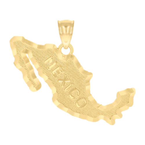 Genuine 10K Yellow Gold Country Charm Diamond Cut Textured Mexico Map Pendant