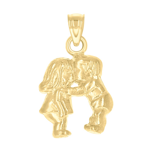 Real 10K Yellow Gold Women's Small Family Charm Baby Boy & Girl Kissing Pendant