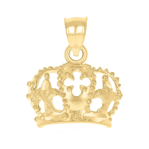 Genuine 10K Yellow Gold Unisex Textured Royal Charm King / Queen Crown Pendant