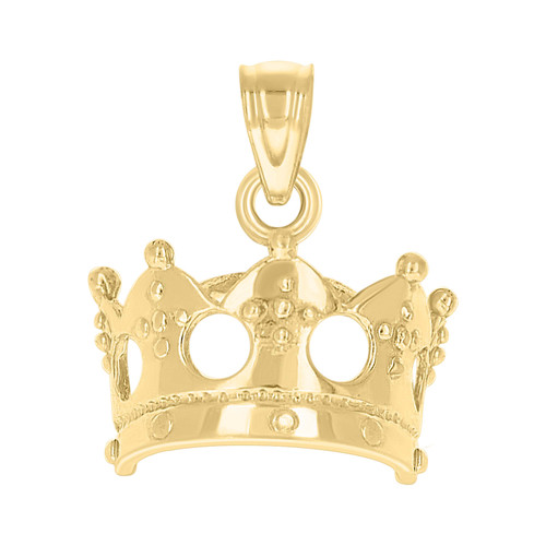 Genuine 10K Yellow Gold Unisex Textured Royalty Charm King / Queen Crown Pendant