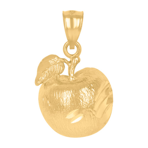 Genuine 10K Yellow Gold Women's Textured & D/C Charm Teacher Apple Pendant