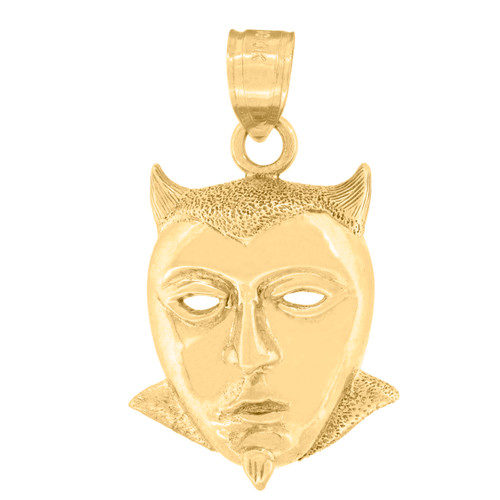 Genuine 10K Yellow Gold Unisex Drama Charm Textured Devil's Face Mask Pendant