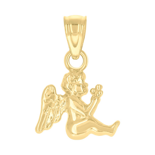 Genuine 10K Yellow Gold Women's Religious Charm Sitting Cherub Angel Pendant