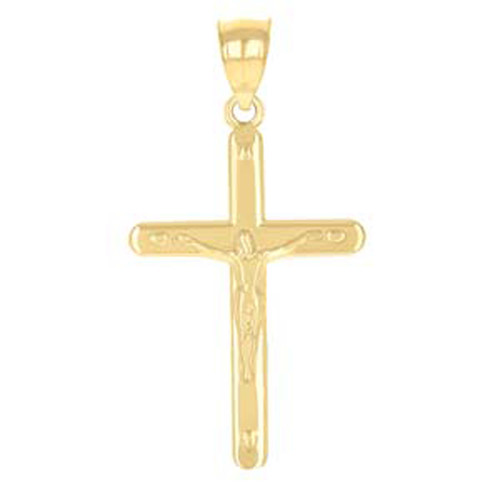 Genuine 10K Yellow Gold Unisex 1.25" Charm Polished Jesus Cross Crucifix Pendant