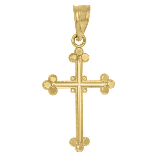 Real 10K Yellow Gold 1.15" Religious Charm Polished Beaded Budded Cross Pendant
