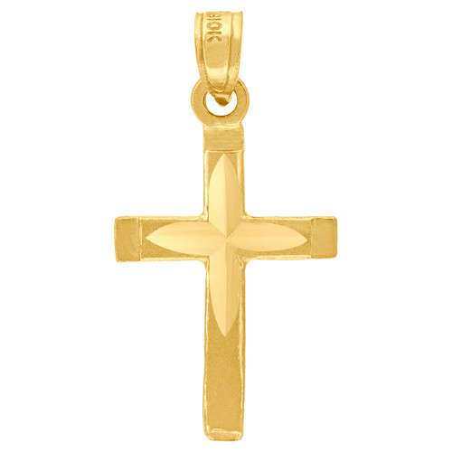 Genuine 10K Yellow Gold Religious 1.05" Charm Polished Flat Latin Cross Pendant