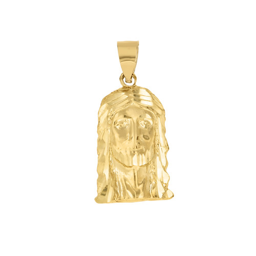 Genuine 10K Yellow Gold Religious 1.15" Charm Diamond Cut Jesus Face Pendant