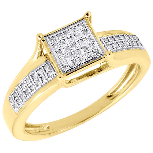 10K Yellow Gold Diamond Promise Anniversary Engagement Square Ring 0.15 Ct.