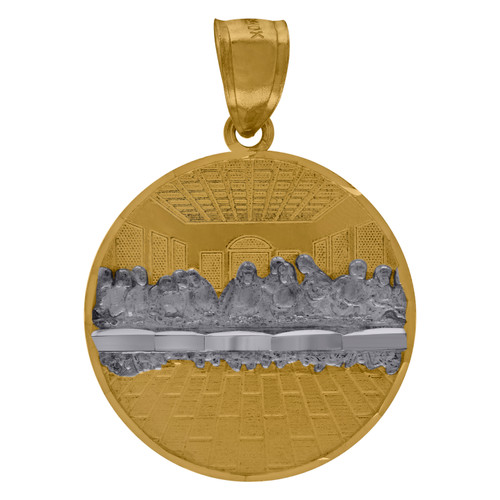 Genuine 10K Two Tone Gold 1.15" Religious Medallion Portrait Last Supper Pendant