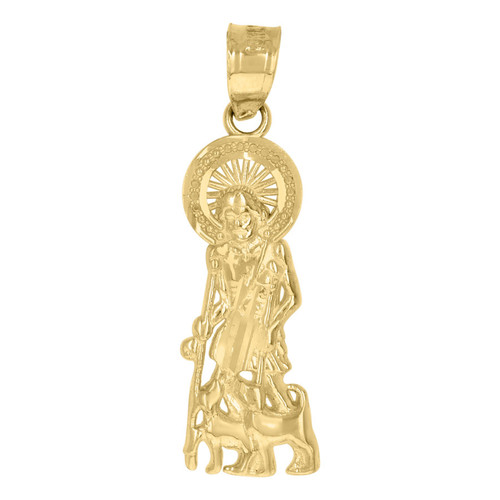 Genuine 10K Yellow Gold 0.95" Religious Charm Diamond Cut St. Lazarus Pendant