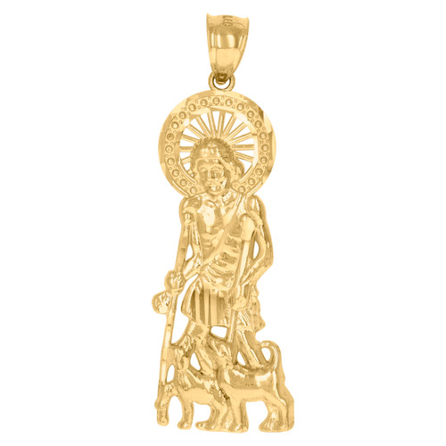 Genuine 10K Yellow Gold 1.80" Religious Charm Diamond Cut St. Lazarus Pendant