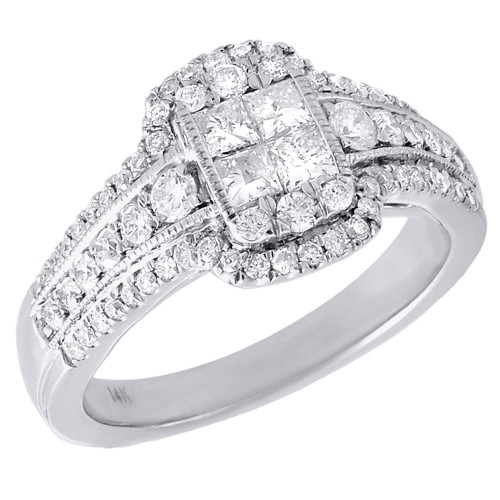 Diamond Engagement Ring 14K White Gold Princess Round Cut Halp Design 0.98 Tcw.