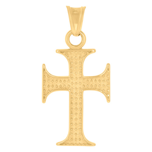 Real 10K Yellow Gold 0.55" Charm Textured Medieval Pattée Formée Cross Pendant