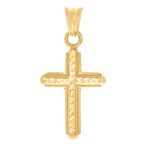 Genuine 10K Yellow Gold 0.60" Charm Diamond Cut Center Rounded Cross Pendant