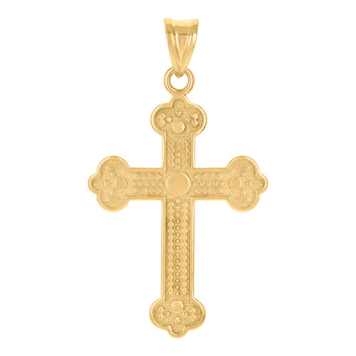 Genuine 10K Yellow Gold 1.70" Religious Charm Textured Budded Cross Pendant