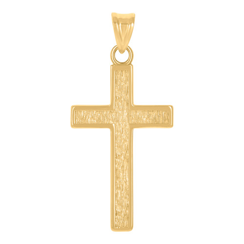 Real 10K Yellow Gold 1.55" Religious Charm Textured Center Latin Cross Pendant