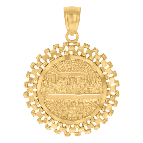 Genuine 10K Yellow Gold 1.15" Jubilee Border Charm Last Supper Medallion Pendant