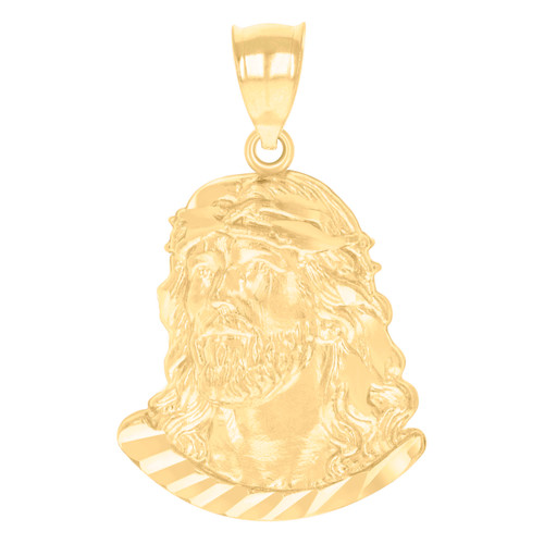 Genuine 10K Yellow Gold 1.05" Religious Diamond Cut Charm Jesus Face Pendant