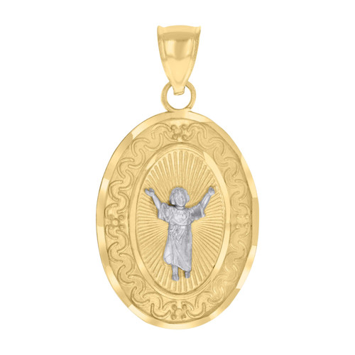 Genuine 10K Two Tone Gold 1.10" Oval Medallion D/C Divine Infant Jesus Pendant