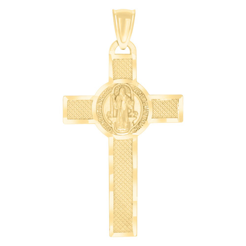 Genuine 10K Yellow Gold 1.45" Charm D/C & Textured St. Benedict Cross Pendant