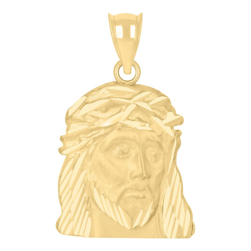 Genuine 10K Yellow Gold 1.05" Religious Satin & Diamond Cut Jesus Face Pendant