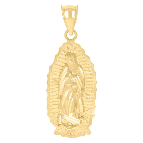 Real 10K Yellow Gold 1.25" Diamond Cut Prayer Altar Lady of Guadalupe Pendant