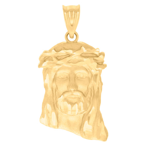 Genuine 10K Yellow Gold 1" Charm Satin Finish & Diamond Cut Jesus Face Pendant