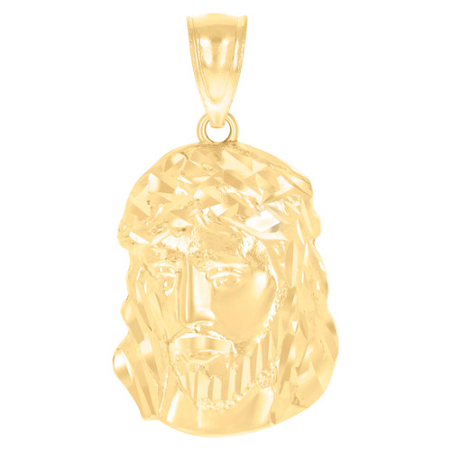 Genuine 10K Yellow Gold 1.05" Religious Charm Diamond Cut Jesus Face Pendant