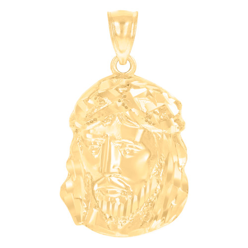 Genuine 10K Yellow Gold 1.15" Religious Charm Diamond Cut Jesus Face Pendant
