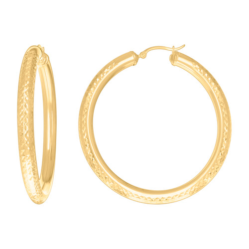 10K Yellow Gold Women's Full D/C Pattern Round 5mm Hoop Earrings | 31mm to 57mm