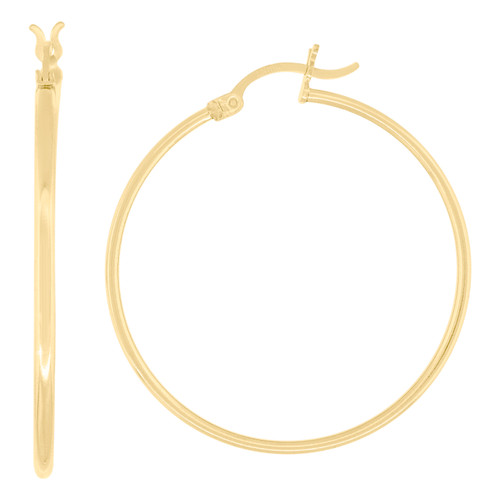 10K Yellow Gold Women's 1.5mm Round Tube Hinged Hoop Earrings | 19.5mm to 45mm