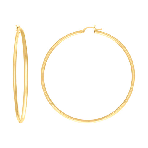 10K Yellow Gold Women's Ultra Light Round Tube 2mm Hoop Earrings | 12mm to 55mm