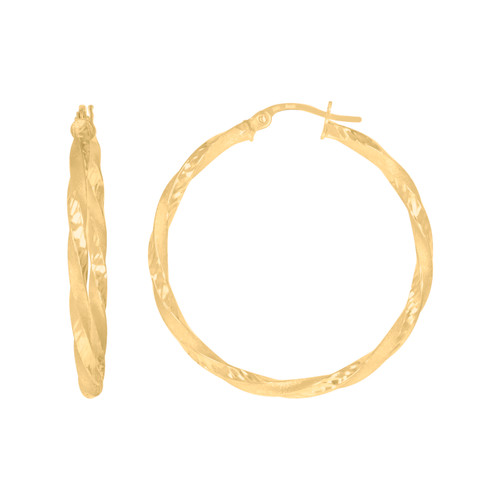 10K Yellow Gold Women's D/C 2mm Twisted Tube Hinged Hoop Earrings | 10mm to 30mm
